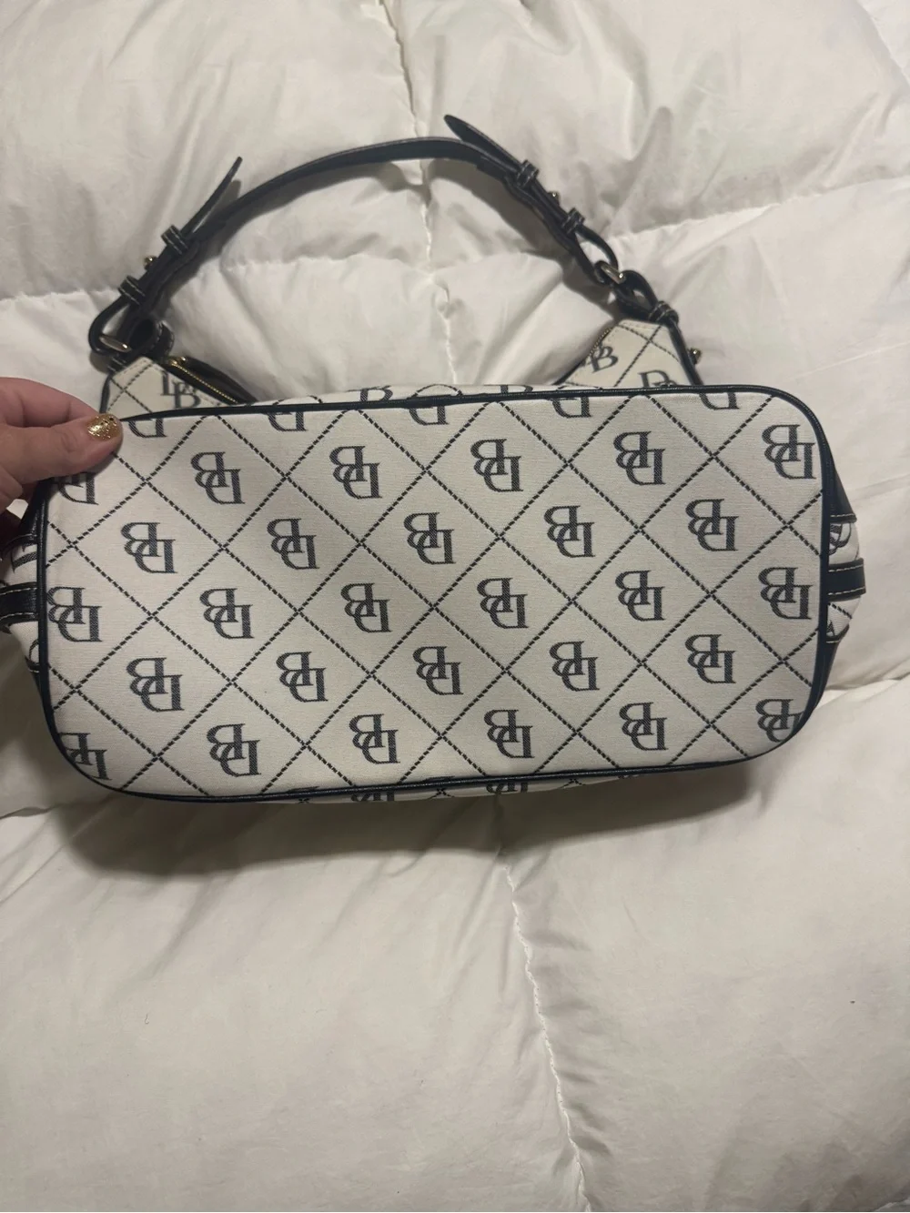 Dooney & Bourke White and Black DB Logo Shoulder Bag